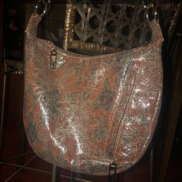 VINTAGE Pinky Leather Floral Hobo Ring Bag. - Picture 3 of 13